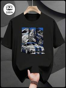200g 100% Cotton Printed Short-Sleeve T-Shirt - Fashionable And Casual Summer Wear - 黑色 - 查看 1