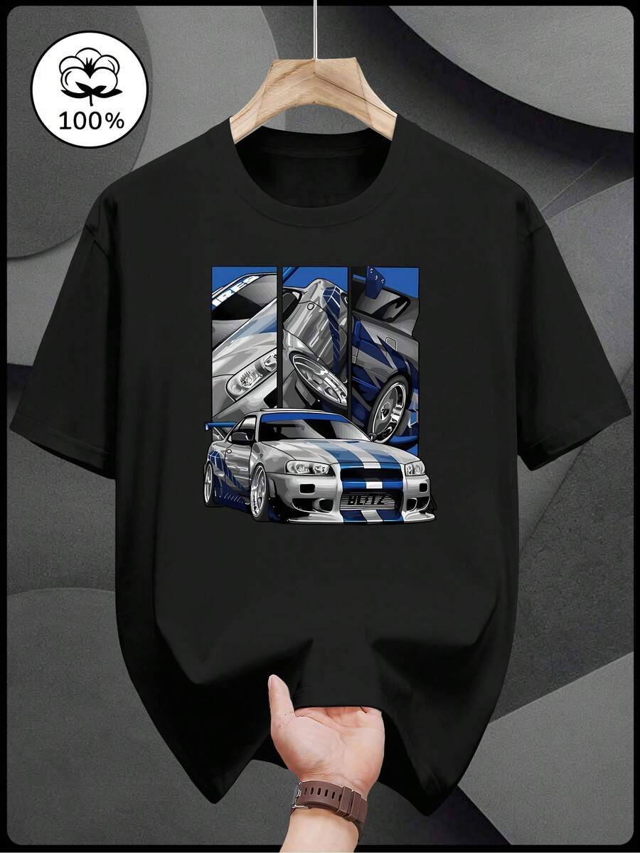 200g 100% Cotton Printed Short-Sleeve T-Shirt - Fashionable And Casual Summer Wear - 黑色 - 查看 1
