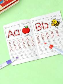 1本 A-Z 字母練習本，可重複使用手寫與魔力練習本，適合男孩女孩，適用學生，文具學習用品，開學季禮物，英文描紅練習簿 - 彩色 - 查看 7