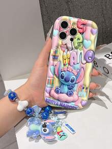 Disney Has Authorized, Phone Case - Chain Set, The Stitch Lilo & Stitch 3D Phone Case Plus A Silicone 3D Stitch Bracelet With Metallic Ring Removable Bracelet, Stitch And Angel Pattern, Compatible With Iphone17/16/15/14/13/12/11/XS/XR/X Plus Pro Max, A Stylish Cartoon Phone Case, The Perfect Gift Choice, Phone Protection, Durable Phone Cover, Great Gift For Friends And Family. - 白色 - 查看 6