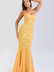 Nuevo Vestido Gala Sin Tirantes Ajustado - Amarillo - Ver 3