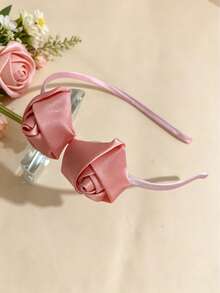1pc Satin Rose Headband For Girls - Elegant Hair Accessory With 3D Ribbon Rose, Suitable For Parties, Weddings, School, Daily Wear (Pink, Burgundy, Olive Green) - Multicolor - View 8