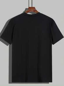 Camiseta de Verano con Estampado de Niño Anotando en Fútbol, Estilo Casual Deportivo Urbano, Cuello Redondo, Manga Corta, Ligeramente Elástica y Cómoda - Negro - Ver 2
