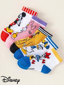 1/5 Pares: Calcetines de Media Caña Jacquard de la Serie de Dibujos Animados de Disney Mickey & Amigos, Estilo Infantil, Suaves y Transpirables, Adecuados para Uso Diario (Unisex) - Multicolor - Ver 7