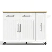 Kitchen Island With Drop Leaf, Storage Trolley With 3-Tier Pull-Out Cabinet Organizer, Internal Storage Rack, Rolling Cart With Towel Holder & 2 Drawers For Dining Room, White - White - View 6