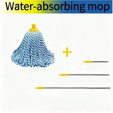 Super Absorbent Mop, Easy Floor Cleaning - Scratch-Resistant, Highly Absorbent Mop Cloth, Suitable For Wood Floors, Tiles, Kitchen And Bathroom Floors, With Adjustable Mop Handle, Durable, Cleaning Tool, Commercial Cleaning Supplies. - Blue and White Replacement Mop Head - View 2