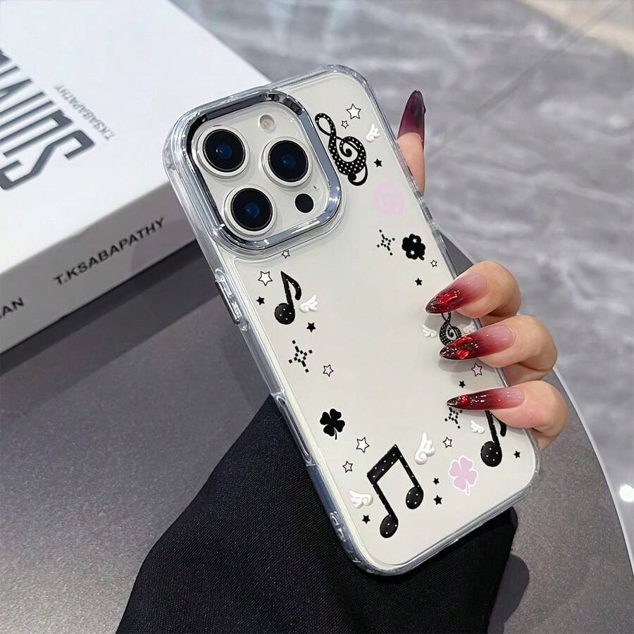 Funda para teléfono: Carcasa trasera de TPU suave y transparente con notas musicales y estrellas, compatible con 17 16e 16 15 14 13 12 11 Pro X XR XSMAX 8 Plus - Plateado - Ver 1