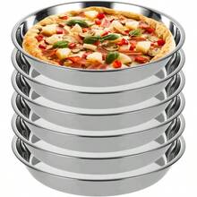 - Juego de 6 moldes de pizza de acero inoxidable de 10 pulgadas para horno, bandeja de pizza antiadherente, bandeja de pizza para hornear, platos de pizza, sartn para tartas, galletas, apto - plateado - Ver 3
