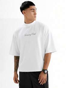 Camiseta Casual para Hombre SWAVVY con Estampado de Letras, Cuello Redondo y Hombros Caídos, Camiseta de Verano para Hombre, Camiseta Larga de Talla Grande, Camisetas de Estilo Urbano, Camis - Blanco - Ver 1