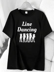 Women's Clothing. Elegant Party Outfit, T-Shirt For Elegant Ladies, Blouses Suitable For Curvy Women, Casual Clothing, Cool And Sweat-Free Clothing In Summer, Fun Letter Print. - 黑色 - 查看 1