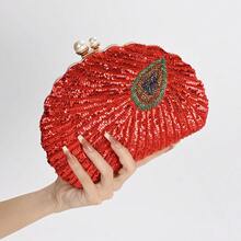 Women's Shell-Shaped Clutch Handbag, Sequin Handbag, Retro Luxury Design With Embroidery, Evening Party Bag - 玫瑰金 - 查看 10