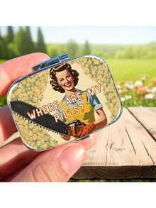 1pc Vintage Metal Pill Box, Designed As "Where Are My Pills" - 2 Compartment Portable Pill Box, Food Mini Storage Box, Suitable For Pocket, Wallet And Travel, Unique Home And Travel Use Gift, Wallet Pill Box, Fun Design, Construction - Multicolor - View 3