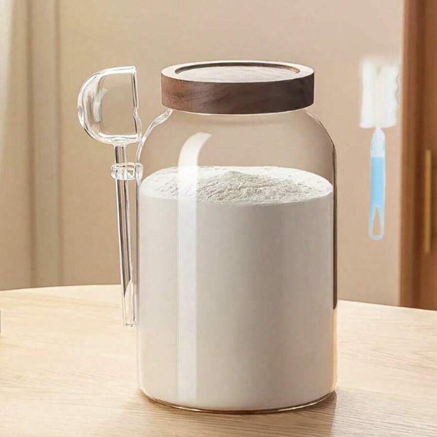 1個罐子和1把湯匙。這款高硼矽玻璃罐容量大達3800ml,透明設計方便觀察內容物,附木製密封蓋,確保優異的密封性能。 - 彩色 - 查看 1