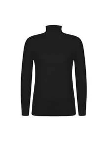 Atasan Turtleneck Termal Wanita, Leher Tinggi Ramping Lengan Panjang Panjang Reguler Rajutan Bergaris Lapisan Bulu Elastis Minimalis Lapisan Dasar Musim Dingin Hitam - Hitam - View 5