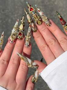 1pc Artistic Nail Art Mold Vintage Baroque Gemstone Pattern DIY Nail Accessories 3D Embossed Silicone Mold Essential Tool For Nail Artists - Clear - View 5