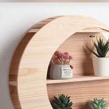 Estante de almacenamiento de doble capa con forma de luna, decoración de sala de estar, estantería de madera - Albaricoque - Ver 4