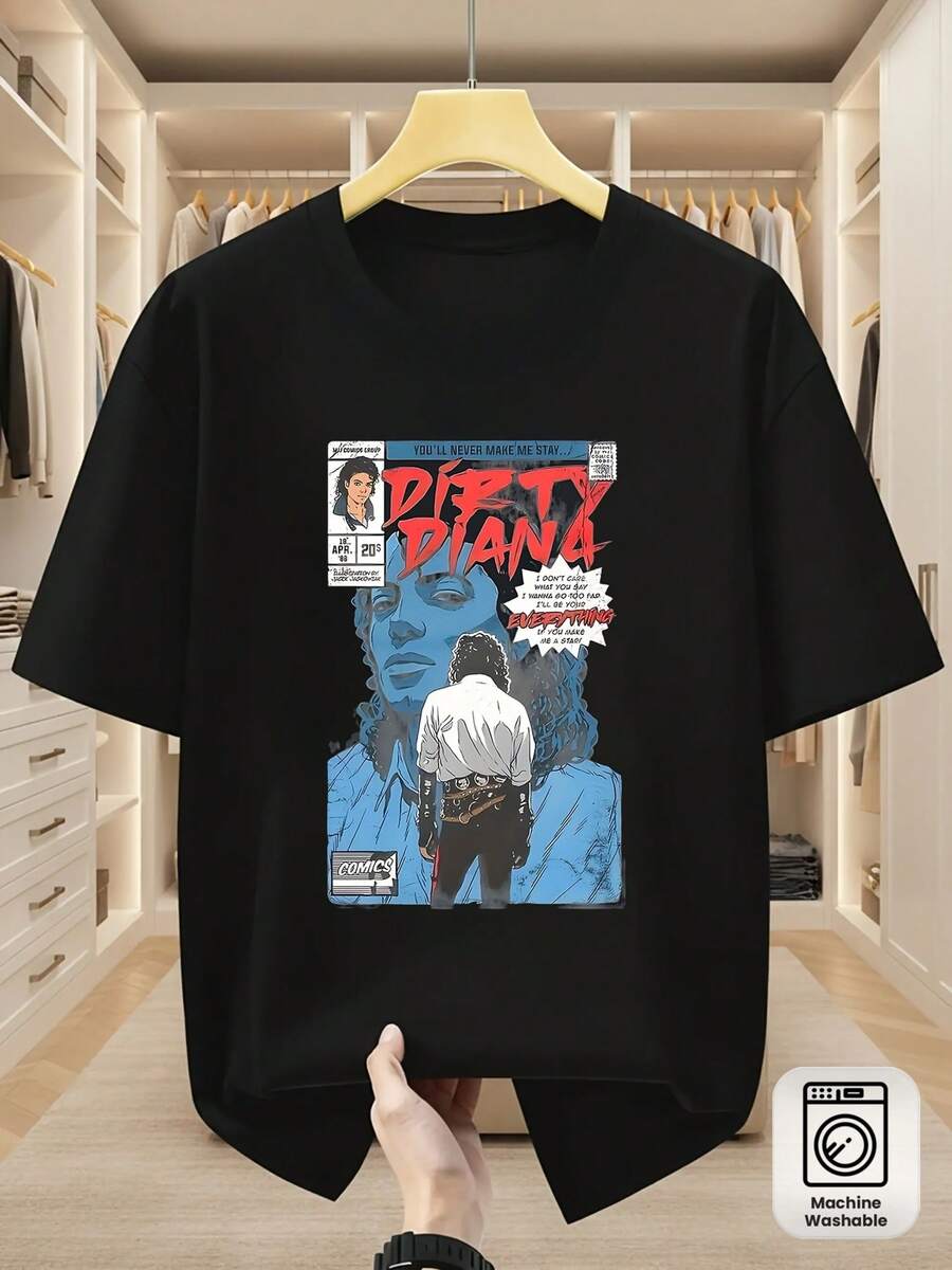Maglietta a fumetti Dirty Diana '88 - Maglia unisex vintage retrò per donna e uomo, design per tutte le stagioni, icona della cultura Diana, abbigliamento casual lavabile in lavatrice - Negro - Ver 1