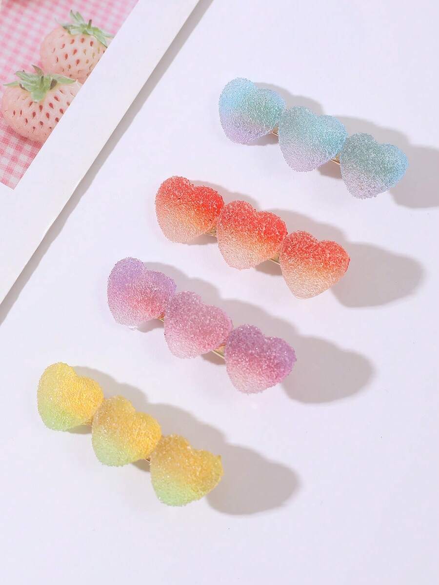 4入女款多色愛心星形果凍感裝飾金屬髮夾,適合日常使用(特殊材質可能導致色差,請以實品為準),髮爪夾 - 彩色 - 查看 1