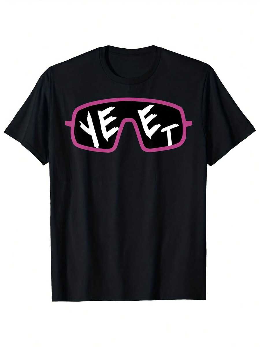 manga corta, diseño de gafas de moda en color rosa - lavable a máquina, ropa casual adecuada tanto para hombres como para mujeres (tallas S-XXXL, negro), estampado por transferencia térmica. - Negro - Ver 1