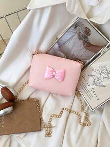 Bolso de hombro minimalista de unicolor con cierre de cremallera, bolso bandolera de tela PU con decoración de lazo, mochila pequeña ligera, monedero, adecuado para uso diario - A - Ver 6