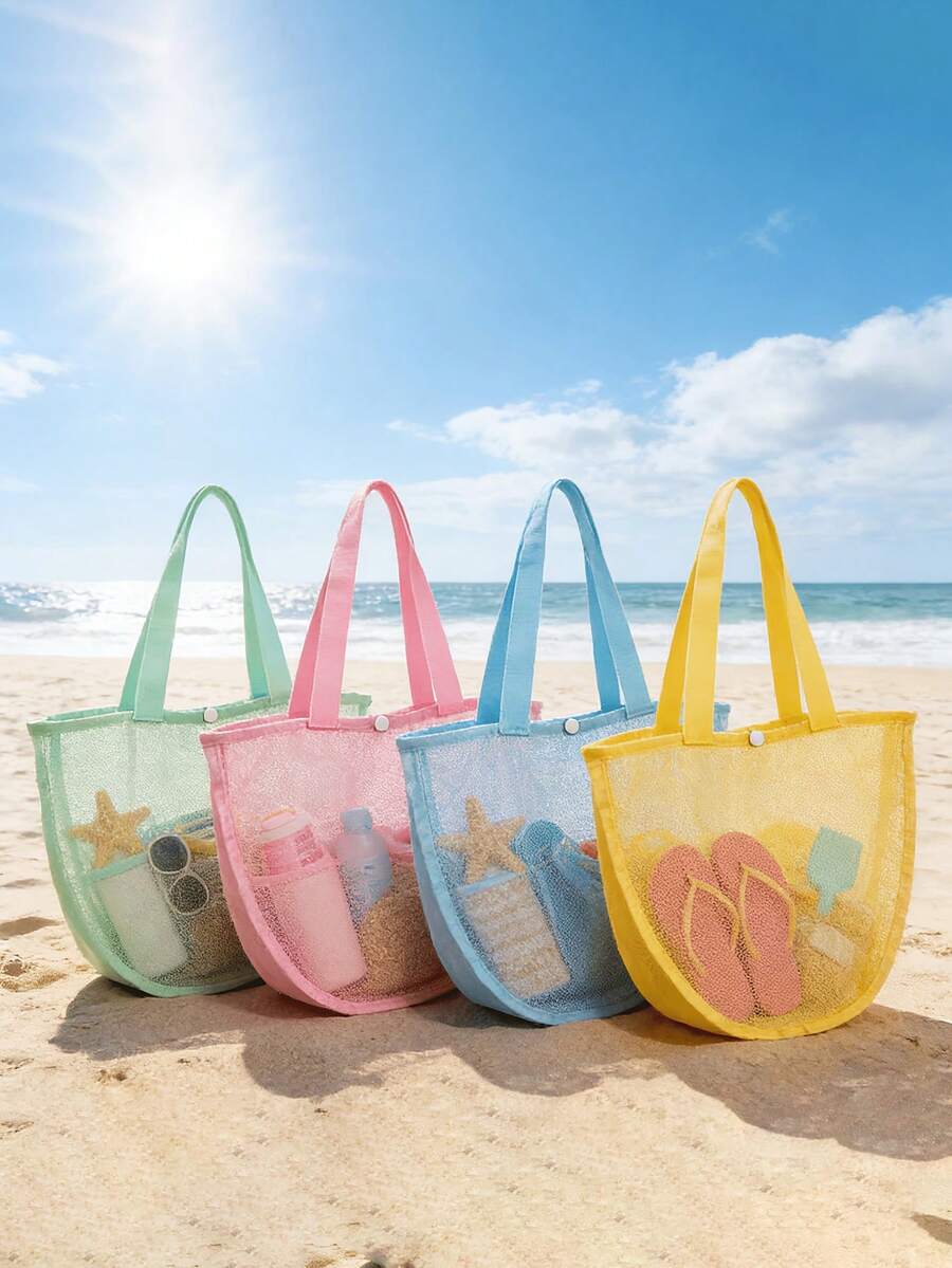 1pc Mesh Beach Bag For Kids, Shell Storage Bag, Seashell Mesh Bag, Beach Bag, Mesh Seashell Collection Bag