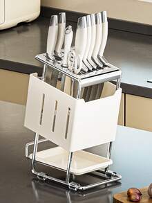 Knife And Chopstick Storage Box - Durable Plastic Cutlery Storage Bin With Drainage Base, Suitable For Kitchen Countertop, Polished Finish, Can Hold Multiple Knives And Wooden Handles, Minimalist Design, Insert Installation, Portable Cutlery Rack, Easy To Clean, Essential For Home Cooking - Solid Color - View 4