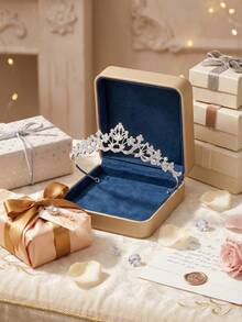 1 pieza Diadema de novia de lujo con corona de diamantes de imitación, accesorio para el cabello de princesa con gota de agua hueca, accesorio para vestido de novia y dama de honor, adorno para el cabello para cumpleaños, fiesta de mayoría de edad, graduación y baile de graduación - Plateado - Ver 6