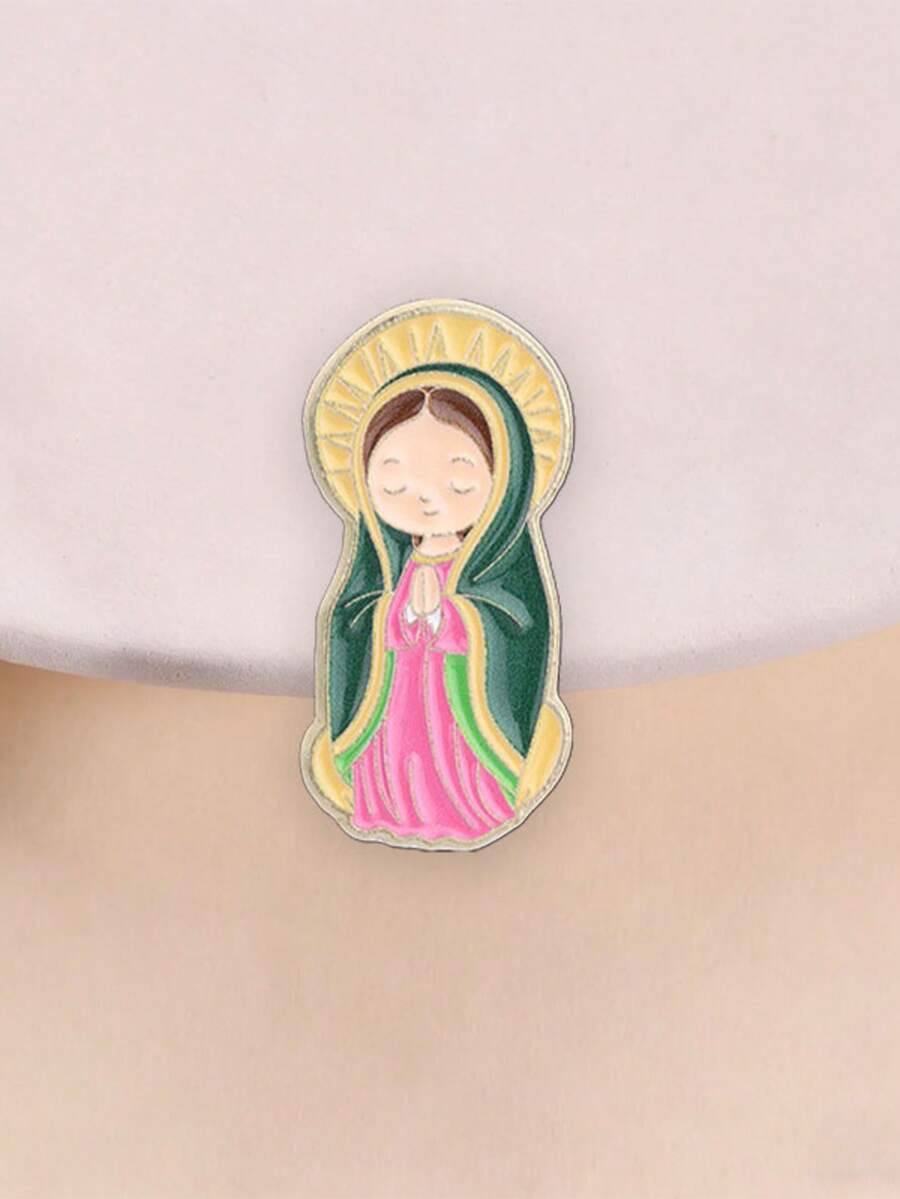 Broche de Esmalte da Virgem Maria de Guadalupe Versão Q Fofa, Broche Religioso Católico, Acessório Elegante para Fiéis Crentes, Ideia de Presente Perfeita