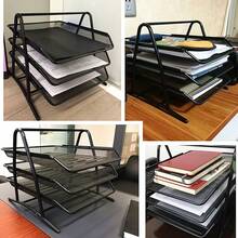 A4 Document Organizers, Desktop Storage Boxes, 3-Tier / 4-Tier File Racks - Mesh Desktop File Storage Baskets For Home And School Use - A - View 8