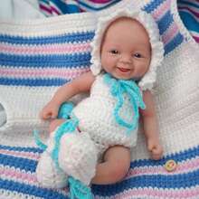 Muñeca bebé reborn niña mini de 7 pulgadas - Material de silicona lavable, muñeca recién nacida suave y realista, con piel pintada, conjunto de punto blanco, regalo familiar perfecto, regalo de muñeca recién nacida, adecuado para cumpleaños/Navidad/Halloween/Acción de Gracias - Blanco - Ver 6
