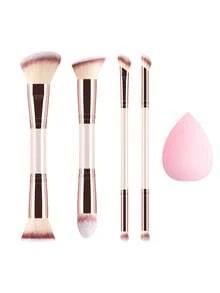 ronshadow 4pcs Multi-Functional Dual-Ended Makeup Brush & Makeup Sponge Set, Includes Loose Powder & Contour Dual-Ended Brush, Angled Blush & Highlighter Dual-Ended Brush, Round Blending & Concealer Dual-Ended Brush, Pointed Eye Makeup Detail Dual-Ended Brush, Dual-Color Gradient Bristles, Compact Portable Makeup Tool - Multicolor - View 13