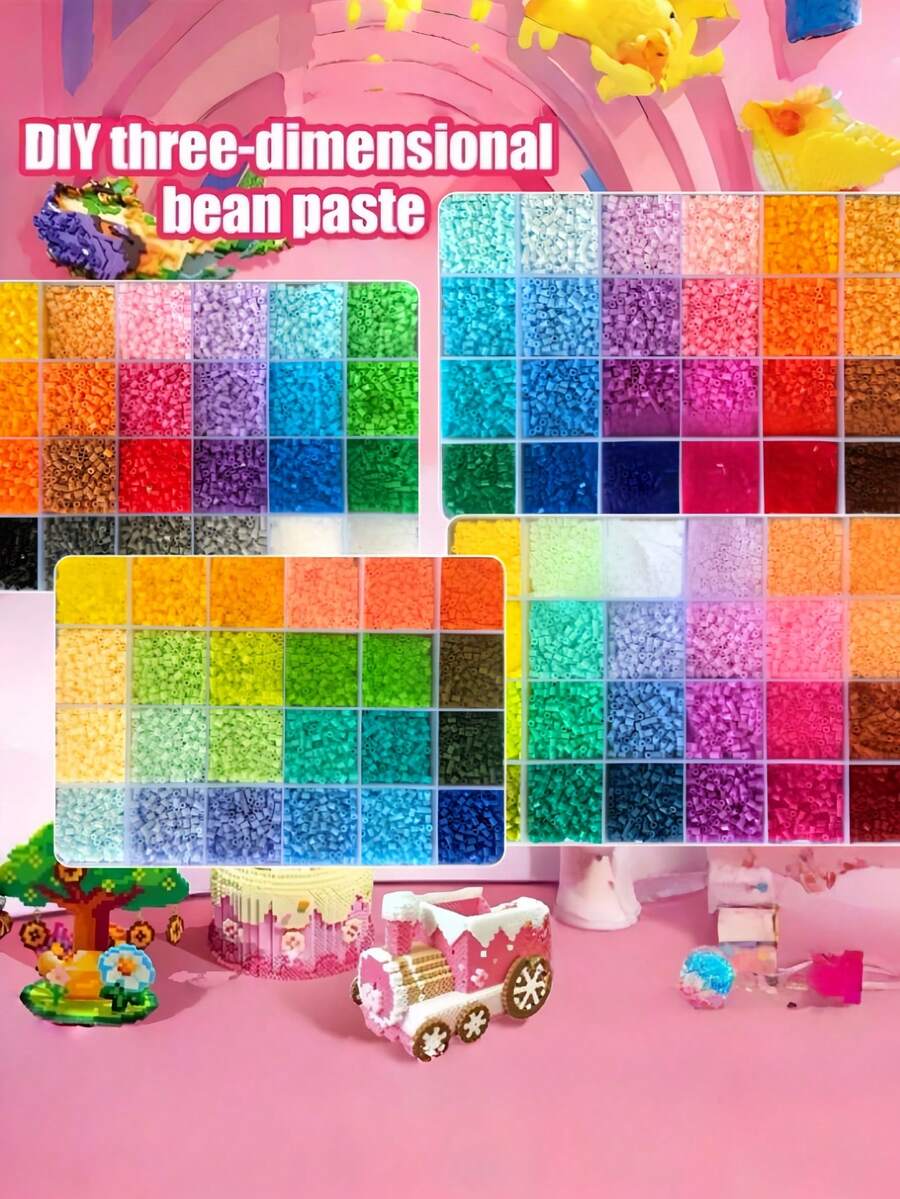 24/48/72/96 Colors Perler Beads Adult DIY Handmade Set, 350 Beads Per Color, Includes Tweezers, Square Pegboard, Ironing Paper, Colorful Keychain Decorative Accessories And Lanyard, Suitable For DIY Puzzle Handmade Jewelry, Birthday Holiday Party Handmade Enthusiasts Gift, Back To School Season Handmade Gift