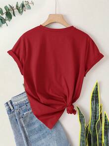 Women's Vintage-Style Short-Sleeved T-Shirt With Round Neck, Black Heart Print, 2026 Fashion, Casual And Sporty Summer Style. - 紅色 - 查看 2