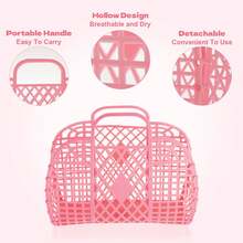 Portable Storage Open-Top Basket Style Minimalist Solid Color PE Jelly Material Waterproof Wear-Resistant Vacation Shopping Jelly Beach Tote Bag Reusable Beach Bag, Beach Basket, Grocery Basket, Toiletry Bag - Multicolor - View 5