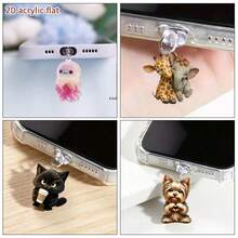 4pcs 2D Cute Animal Acrylic Dust Plug, Suitable For Lightning/Type-C Interface Decoration Pendant - View 9