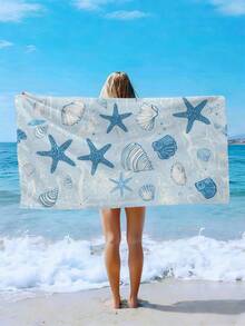 1PC Bohemian Style Light Blue Starfish Conch Seashell Pattern Large Microfiber Beach Towel, Quick Dry Soft Skin-Friendly Wear-Resistant Beach Towels For Swimming Outdoor Beach Vacation Travel Supplies, Father's Day Gift - Multicolor - View 7