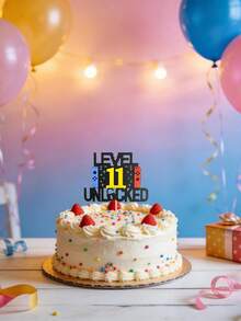1pc Retro Gamer Theme Cake Topper, Colorful Laser-Cut Number Birthday Party Cake Decorations With Cake Flag Insert - Multicolor - View 9