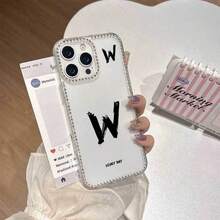 Funda Transparente TPuave, Letra Elegante con Pedrería Brillante, Anticaídas, Compatible 11~17 Pro - transparente - Ver 9