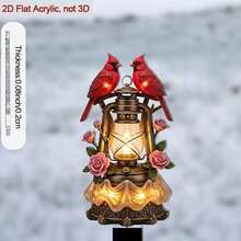 [2D Flat] 1pc/3pcs 2D Flat Acrylic Garden Stakes, Featuring Red Bird And Lantern Design, With Base, Easy To Insert, Perfect For Rustic Style Outdoor Decor, Suitable For Yard, Patio - B - View 3