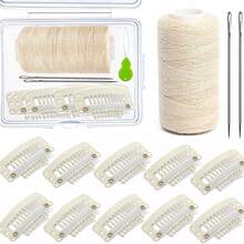 14pcs Sewing Tool Set: 10pcs 32mm I-Type 9-Tooth Hair Snap Clips, Hair Extension And Wig Making Accessories Kit, Includes 2 Needles And 1 Coil Tool - 14pcs Sewing Set - View 13