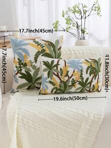 1件熱帶棕櫚樹刺繡枕套 春夏植物葉片刺繡裝飾枕套 室內裝飾適用 全季枕套 不含枕芯 - 彩色 - 查看 4
