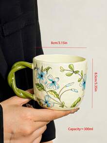 1 peça Chávena de café de cerâmica com flor azul e folha verde, chávena de cerâmica assimétrica de estilo europeu, chávena de café, caneca, chávena de café latte, design fresco, chávena de leite para pequeno-almoço em casa, chávena de sumo, chávena para bebidas frias, chávena de chá com leite, chávena de presente, utensílios para beber - Multicolorido - Ver 14