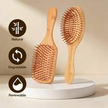 Round Head Bamboo Bristle Comb, Natural Wooden Bamboo Comb, Promotes Hair Growth, Ergonomic Design, Massages Scalp, Unisex, Suitable For All Hair Types - Multicolor - View 2