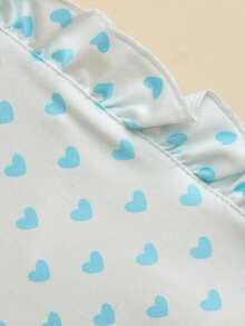1pc Thin Heart Print Ruffle Trim Sweet Cute Princess Anti-Shedding Teddy Small Dog Top Clothes - Blue - View 8