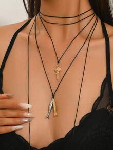 2pcs Minimalist Fish & Shell Pendant Necklace, Multi-Layered Stackable Bohemian Style Women's Beach Vacation Summer Versatile Accessory - Multicolor - View 2