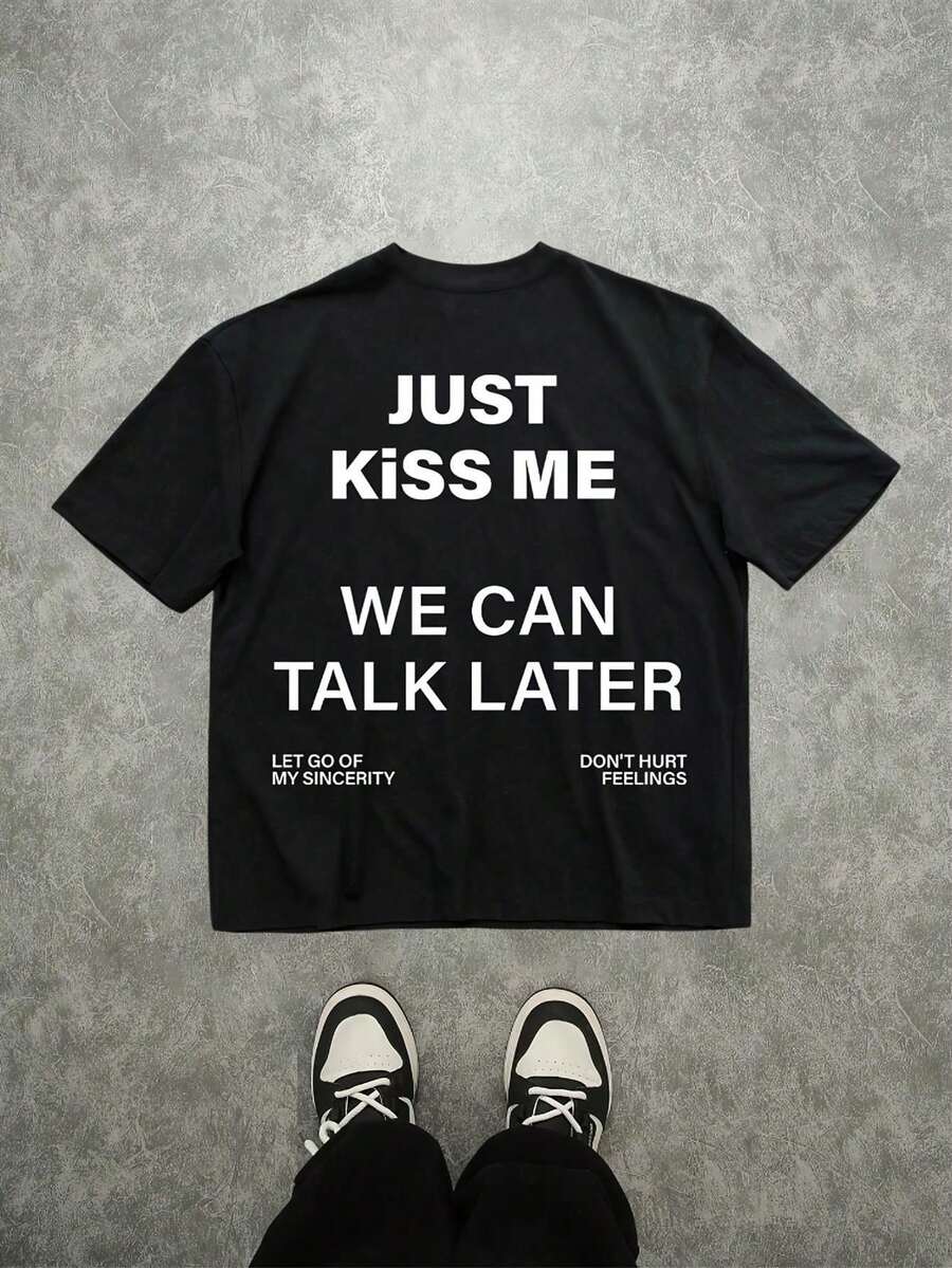 Camiseta negra para hombre con divertidos esloganes – con llamativos textos como Bécame y Podemos Hablarás Tarde, estilo casual de cuello redondo, con un diseño de impresión de al - Negro - Ver 1