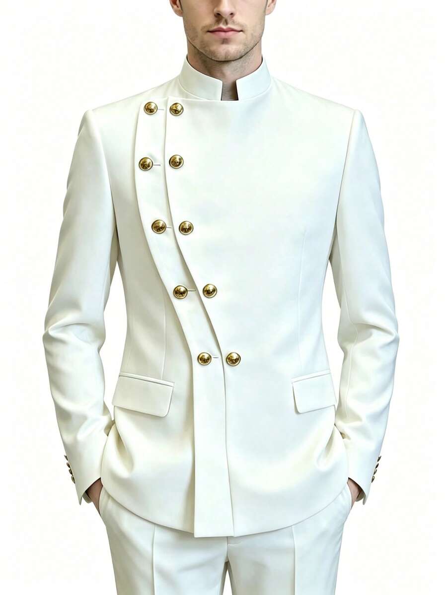 Mens Casual Suit Blazer Jackets Stand Mandarin Collar Lightweight Lined Business Dress Sport Coats - 白色 - 查看 1