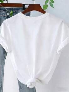 2026 Enkel och utsökt dam-T-shirt, klassisk rund hals, korta ärmar, mjuk, bekväm, slitstark, mångsidig baströja med normal passform, avslappnad. - Vitt - Visa 2