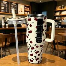 HydrojugTraveler 32 Oz/40 Oz Water Bottle With Handle & Flip Straw - Fits In Cup Holder, Leak Resistant Tumbler-Reusable Insulated Stainless Steel & Rubber Base - Gifts For Women & Men - White Cherry - View 5
