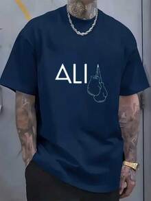 Outdoors, Home, With Stylish 2D Print, Stretchy And Comfortable, Ideal For Sports, Travel And Casual Everyday Wear - Regular Fit, Crew Neck, Knit Fabric, Versatile T-Shirt For All - 海軍藍 - 查看 1